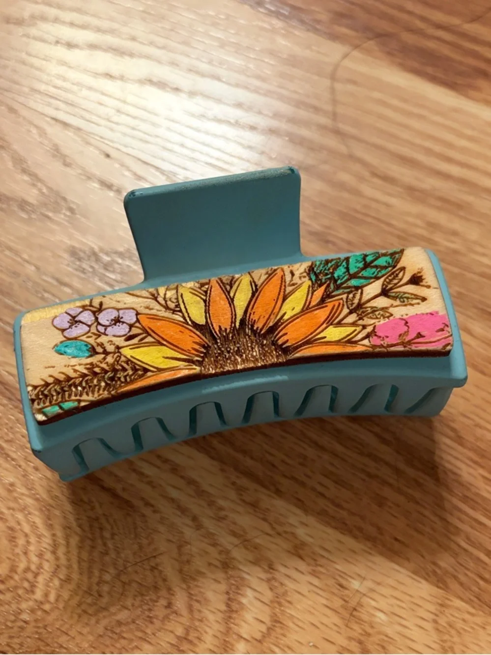 Blue Floral Sunflower Hair Claw Clip
